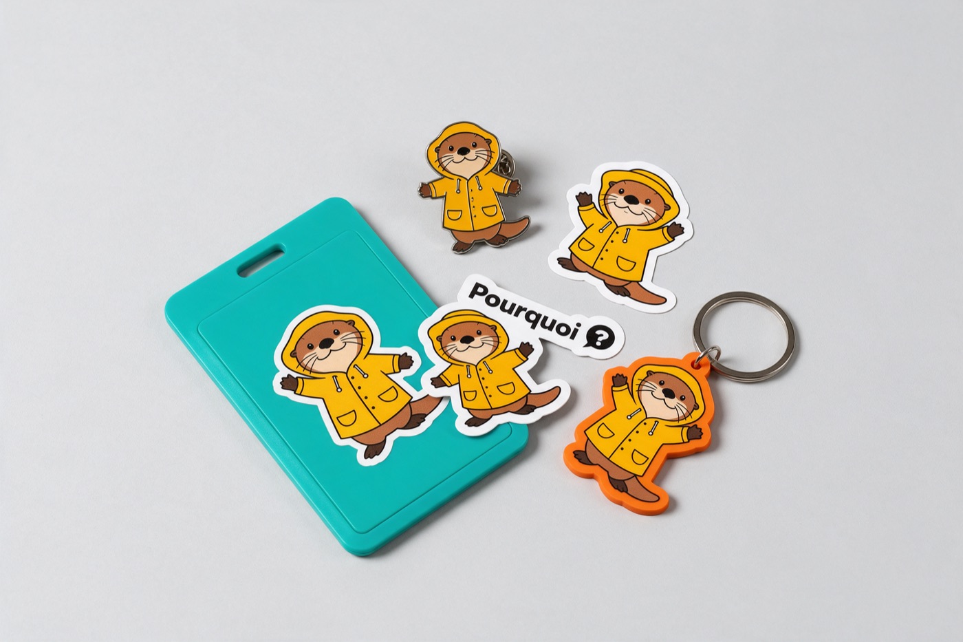 Porte-carte, pin's, stickers et porte-clés avec le personnage