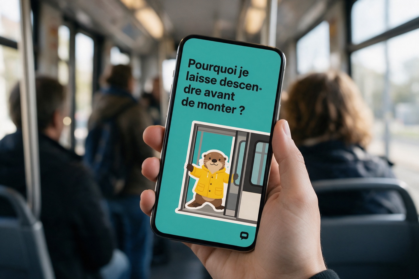 Post Instagram sur un téléphone, dans un tram : « Pourquoi je laisse descendre avant de monter ? »